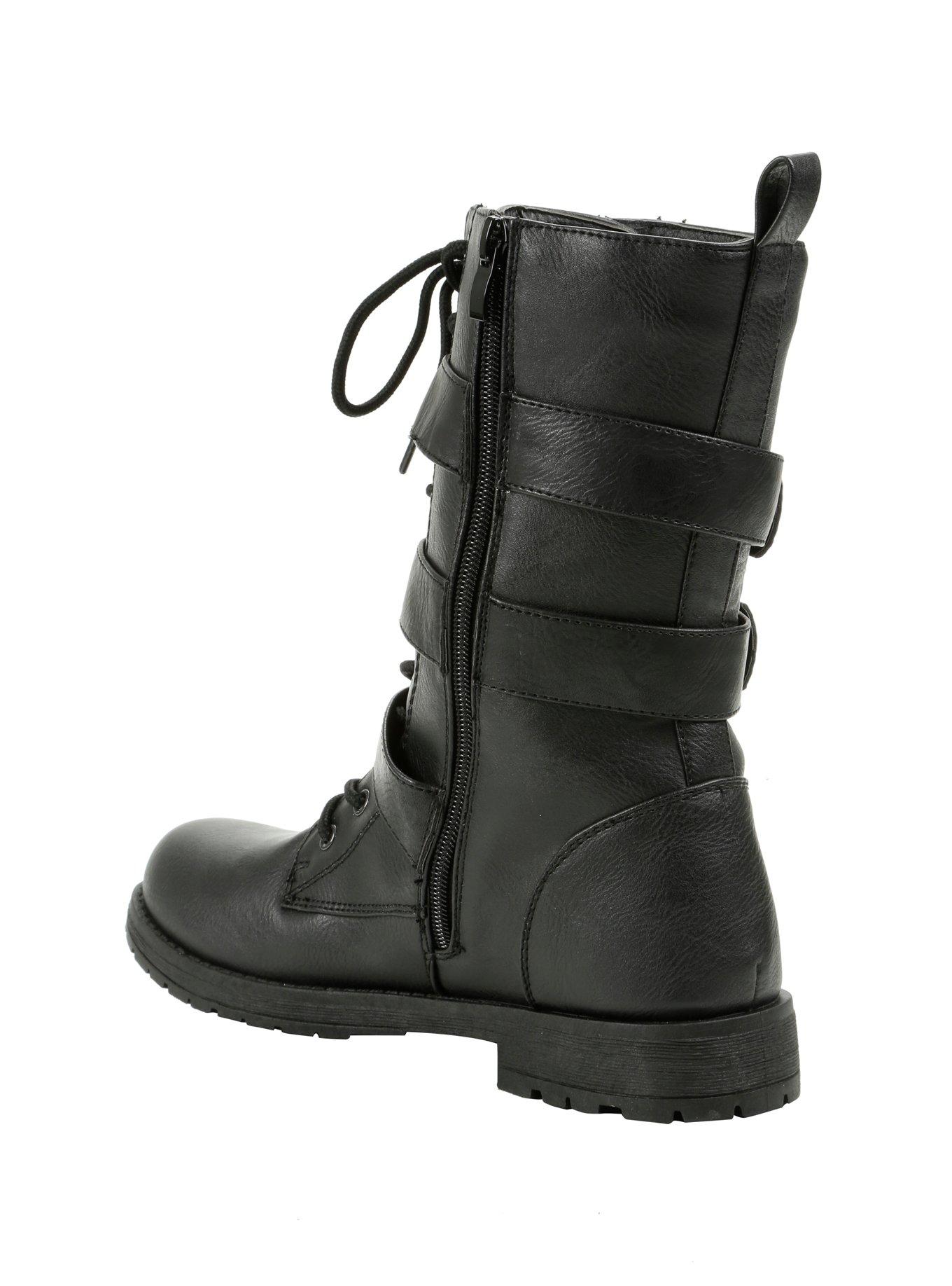 Black Triple Buckle Combat Boots, , alternate