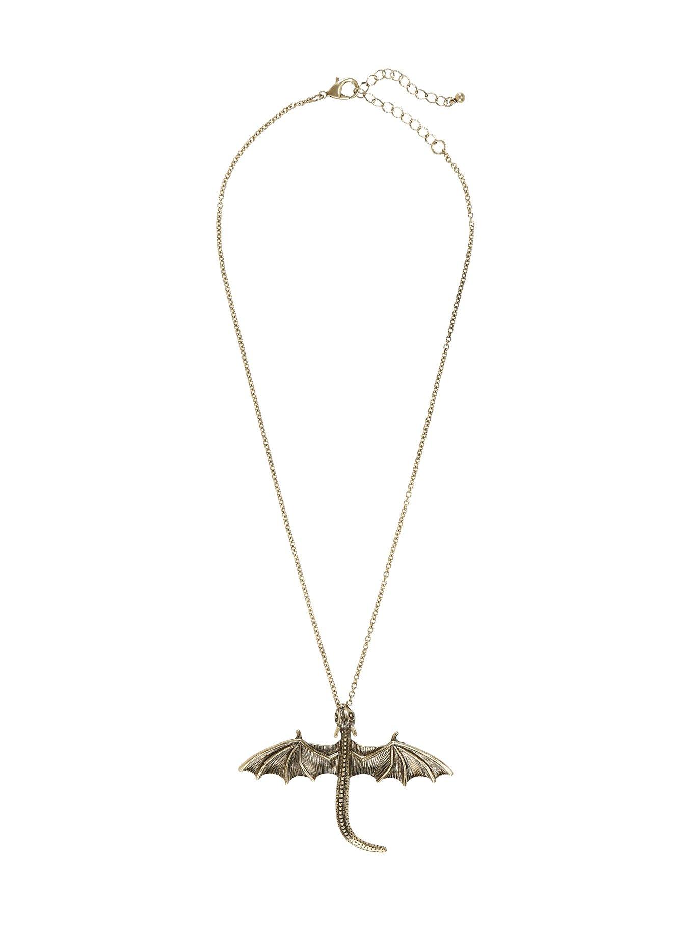 Blackheart Burnished Gold Flying Dragon Necklace, , alternate