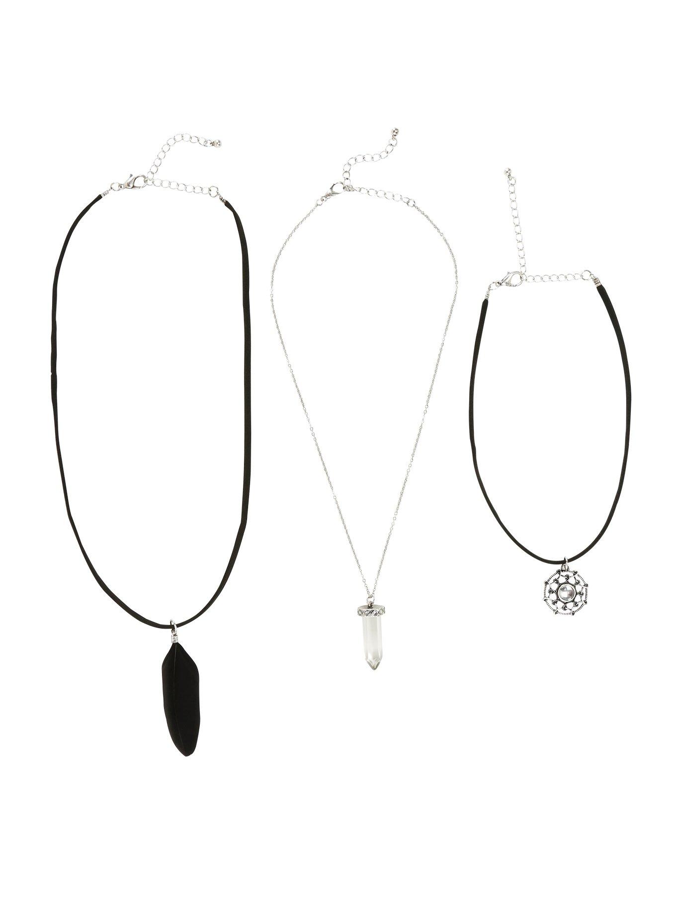 Blackheart Dreamcatcher Feather Crystal Necklace Set, , alternate