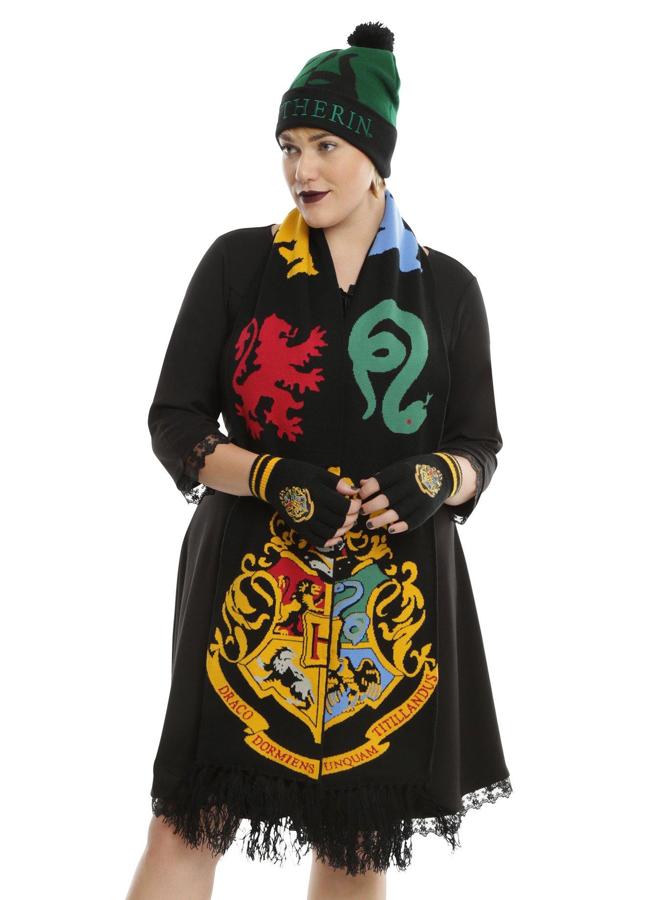 Harry Potter Hogwarts Crest Fingerless Gloves, , alternate