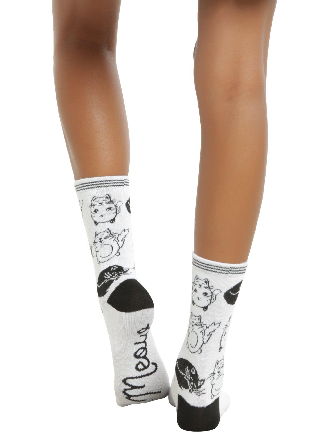 XXX RUDE Black & White Cat Crew Socks, , alternate