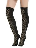 Blackheart Steampunk Lace-Up Print Over-The-Knee Socks, , alternate