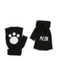 Meow Paw Print Black Fingerless Gloves, , alternate