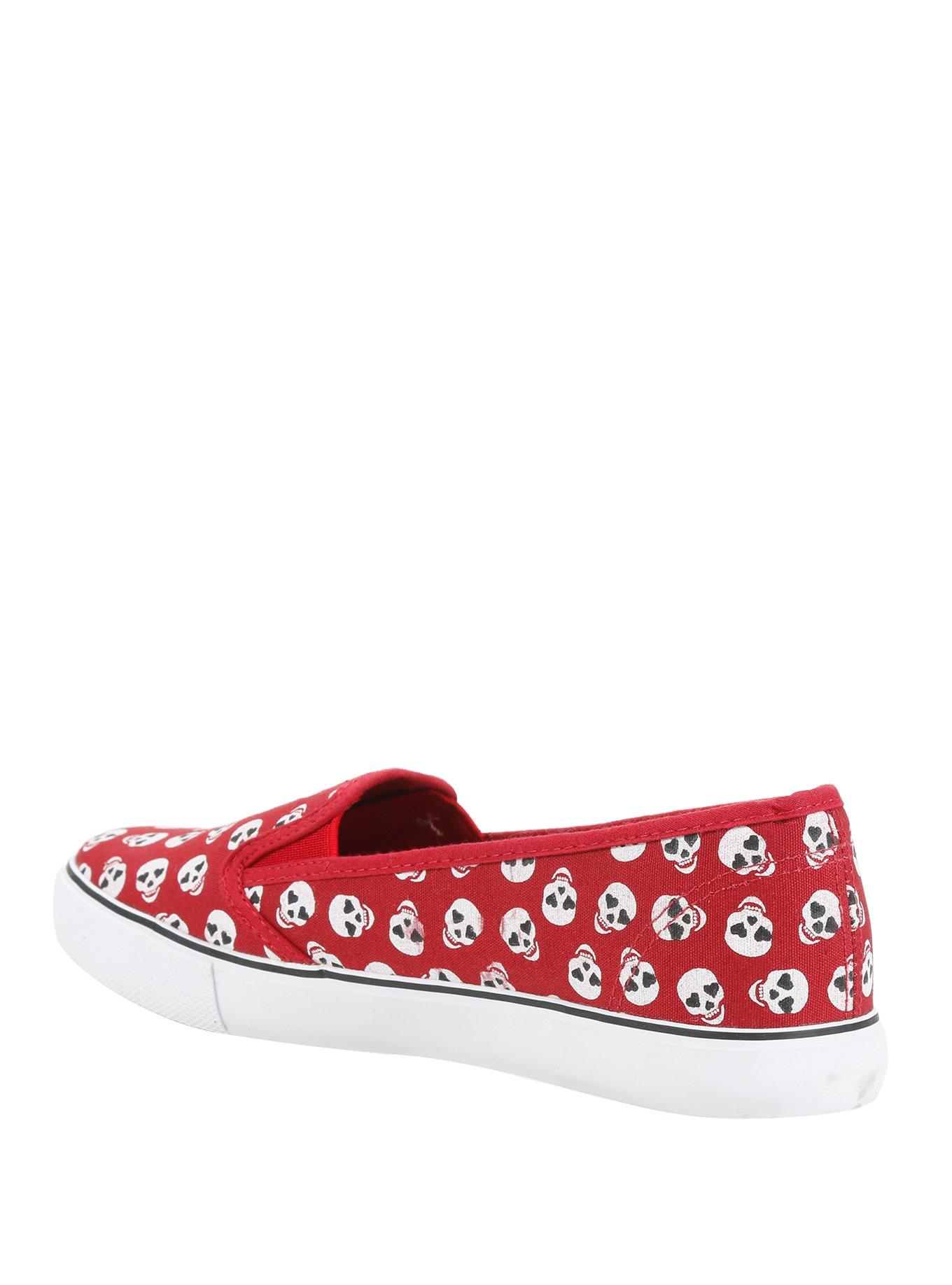 Burgundy & White Skull Slip-Ons, , alternate