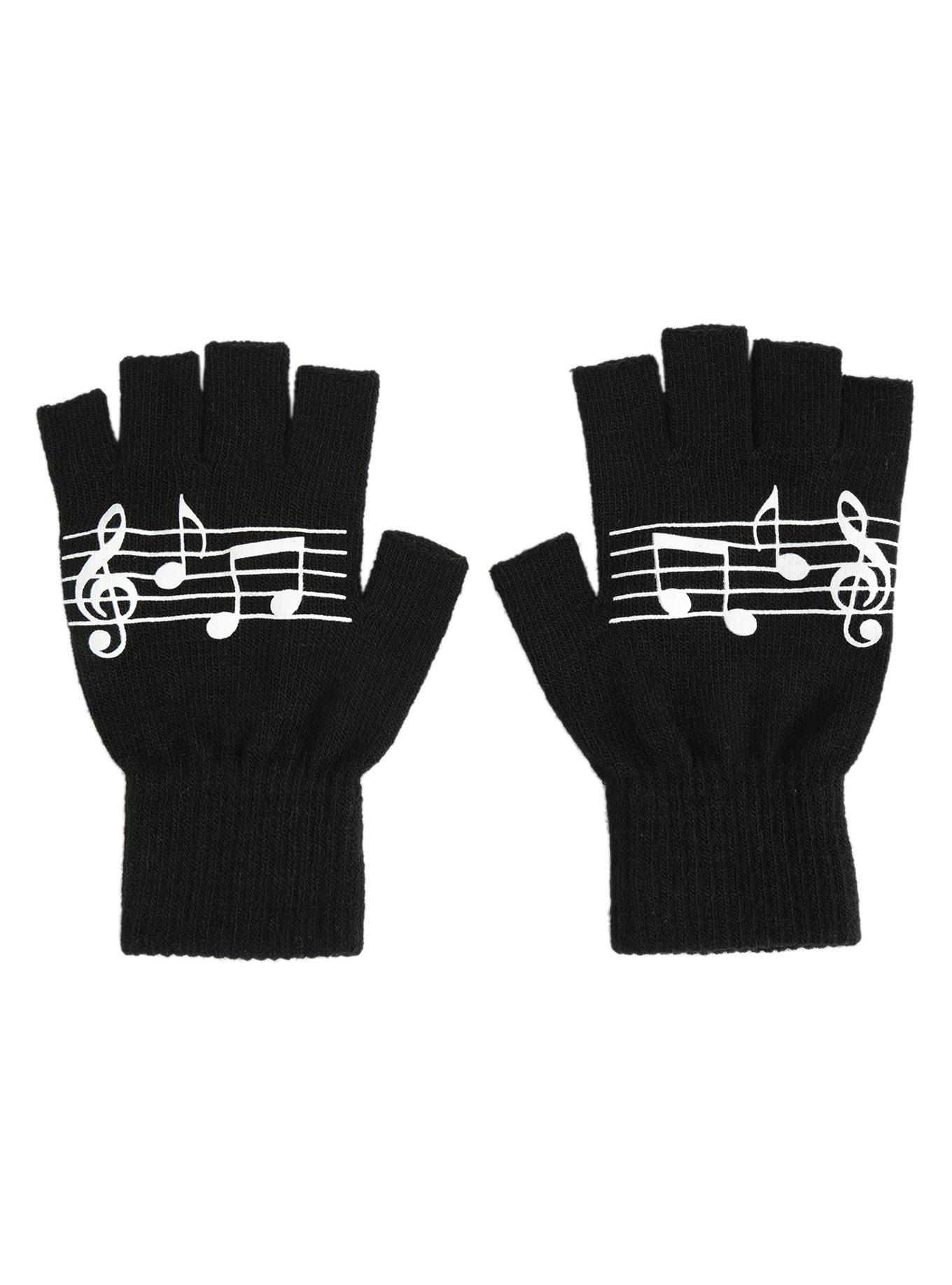 Black & White Music Note Fingerless Gloves, , alternate