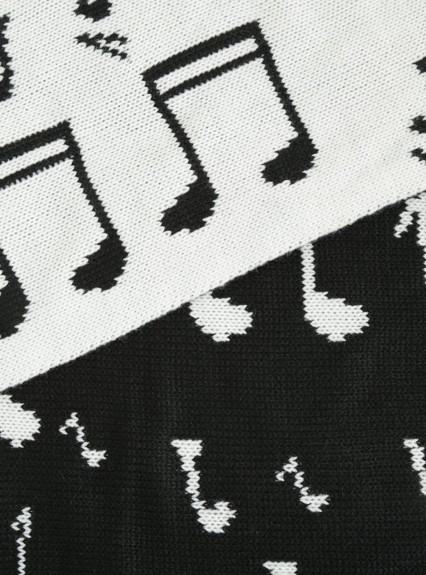 Black & White Music Note Knit Scarf, , alternate