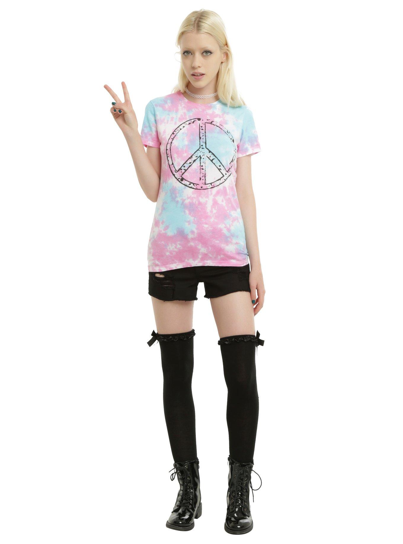 Pink & Blue Tie Dye Peace Sign Girls T-Shirt, , alternate