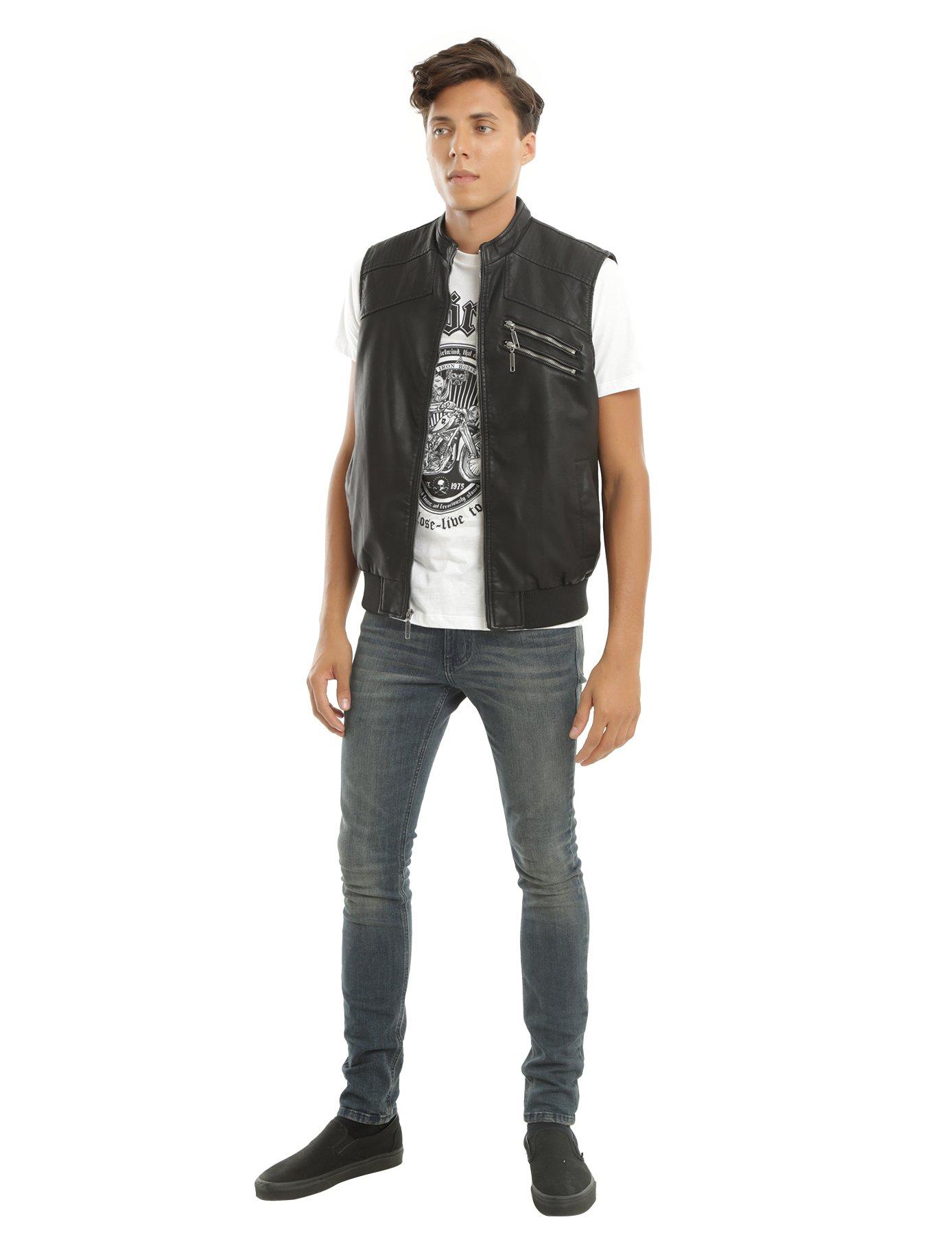 Black Faux Leather Men's Vest, , alternate