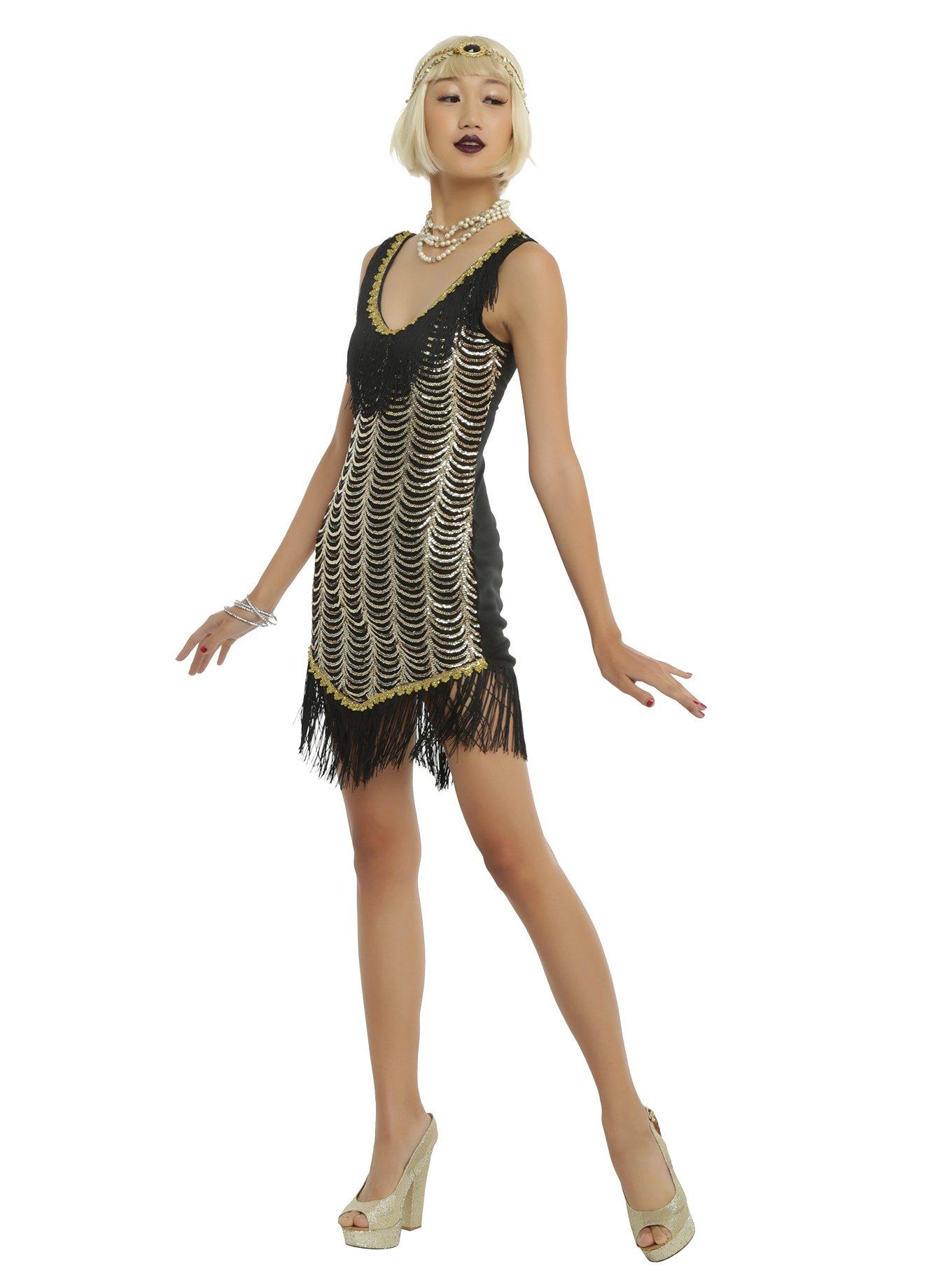 Black & Gold Flapper Costume, , alternate