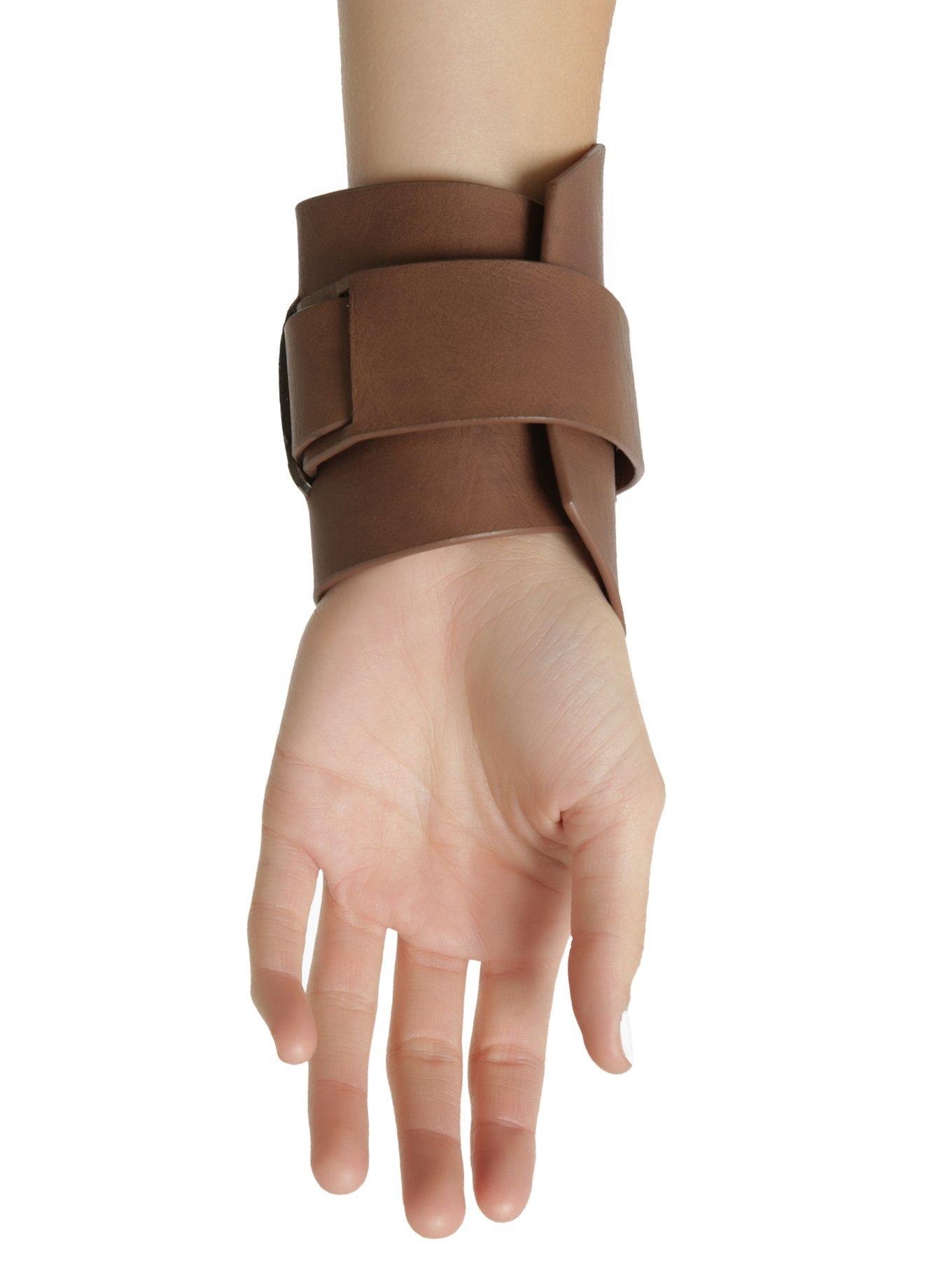 Brown Faux Leather Cosplay Wrist Cuff, , alternate