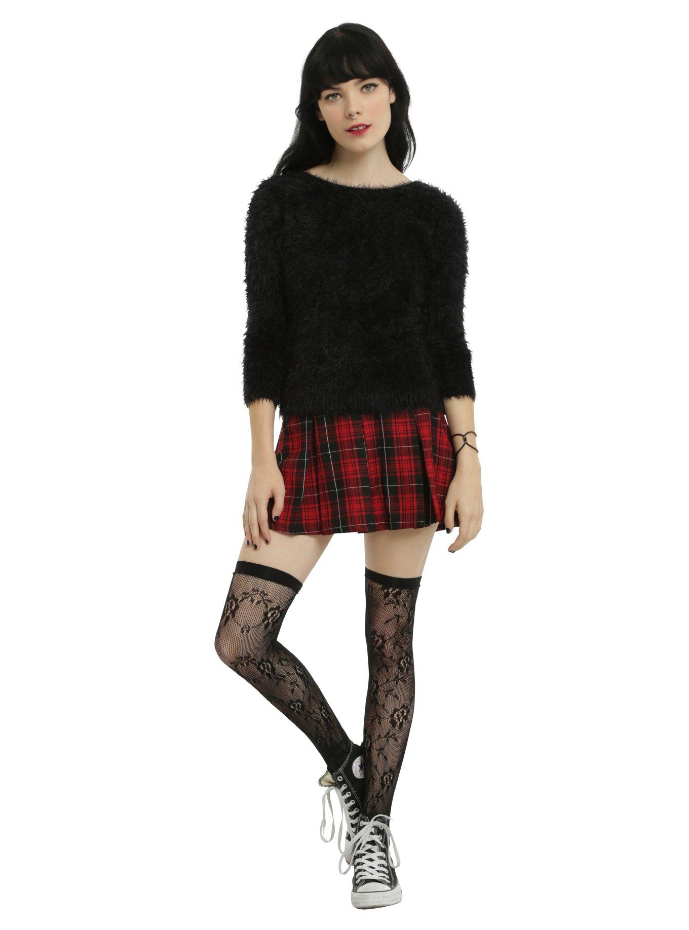 Black Fuzzy Girls Sweater, , alternate