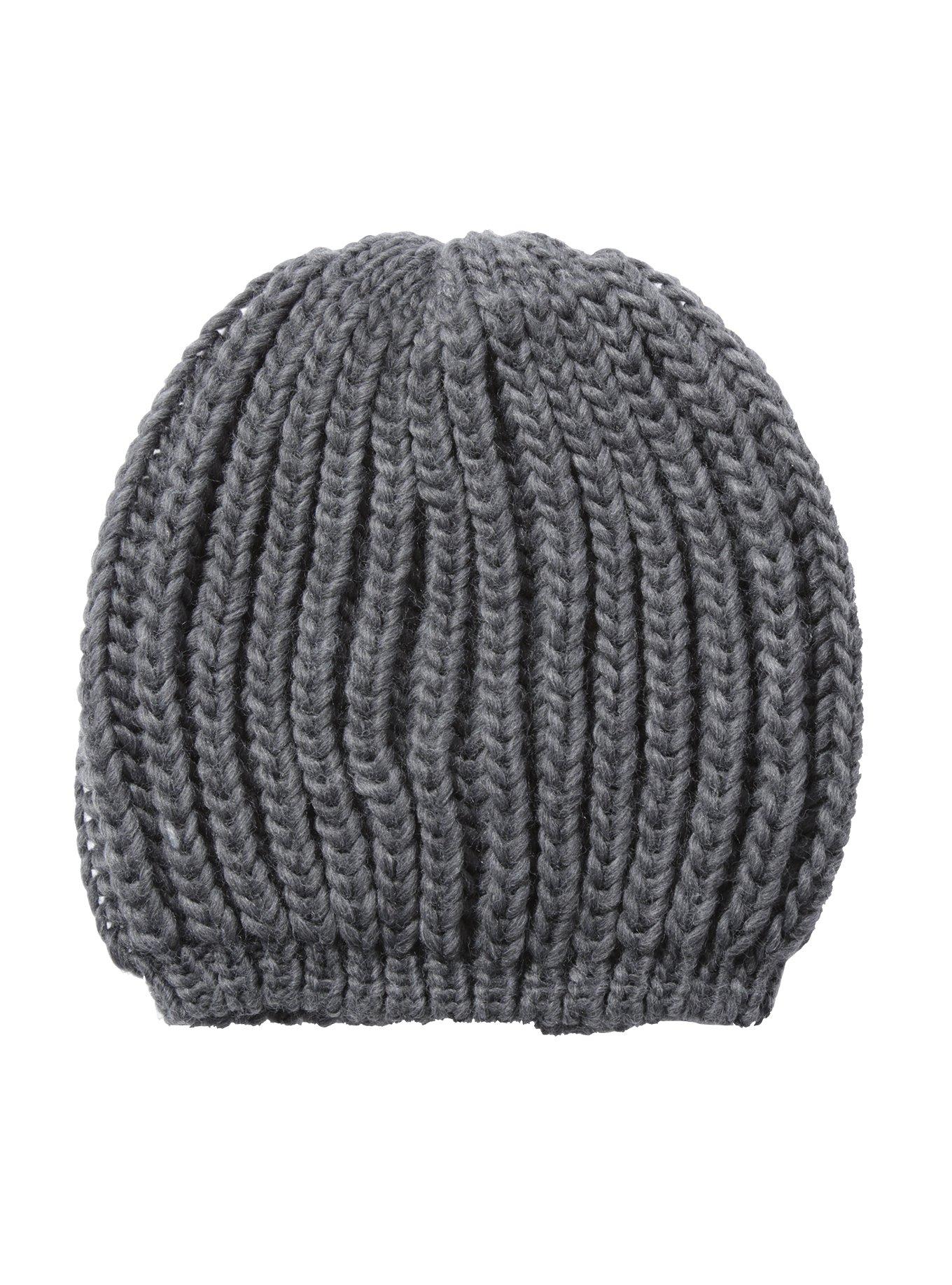 Grey Heavy Knit Slouch Beanie, , alternate