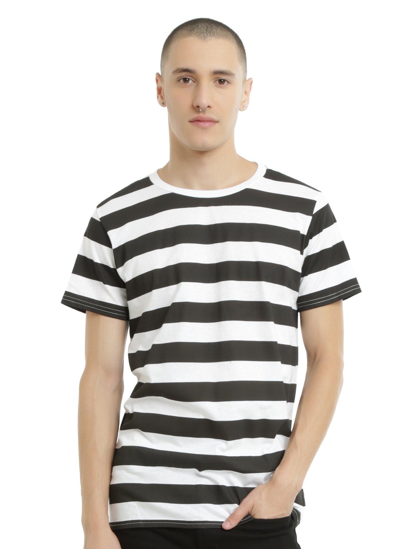 XXX RUDE Black & White Striped T-Shirt, , alternate