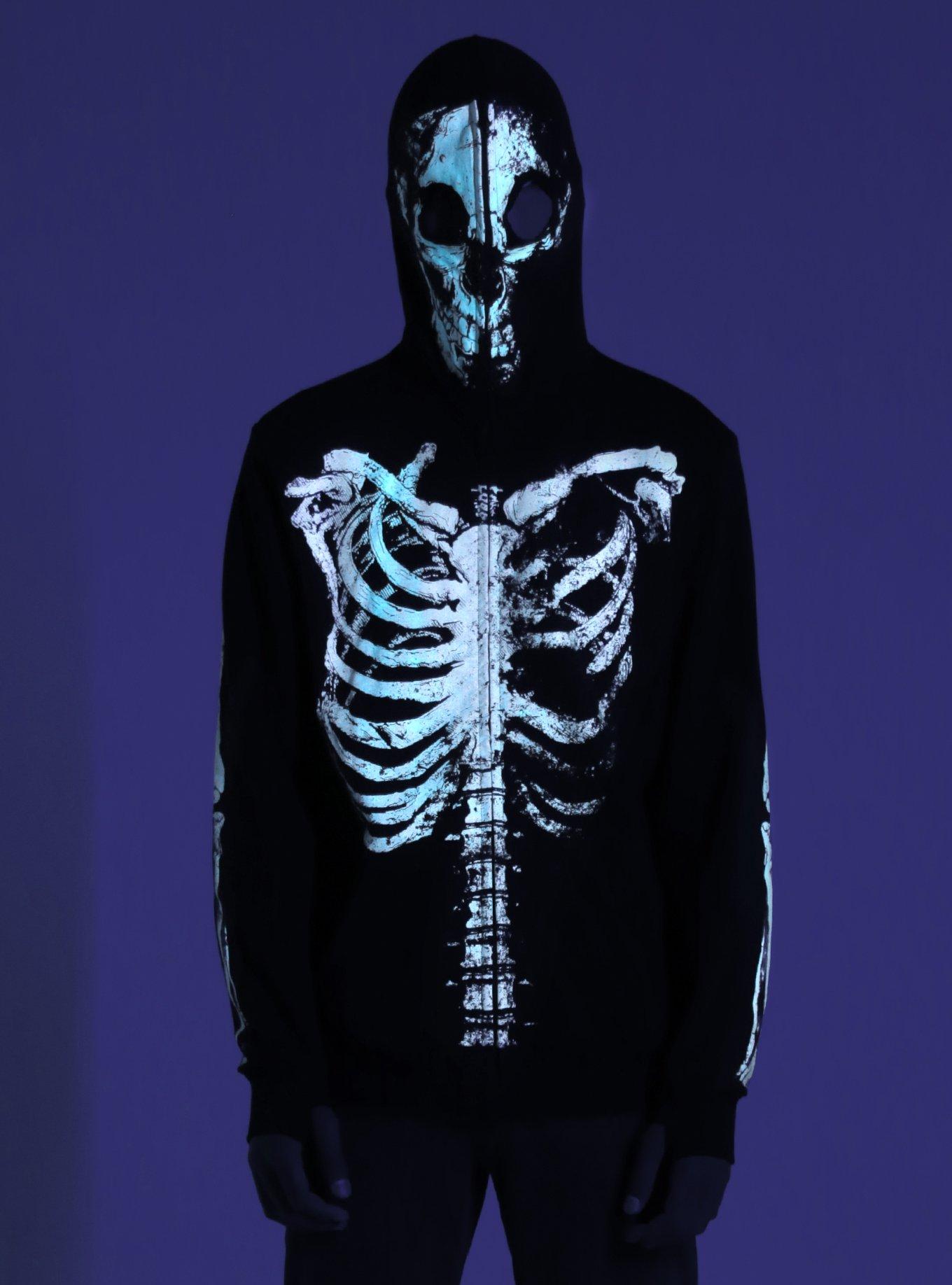 XXX RUDE Black & White Glow-In-The-Dark Skeleton Full-Zip Hoodie, , alternate