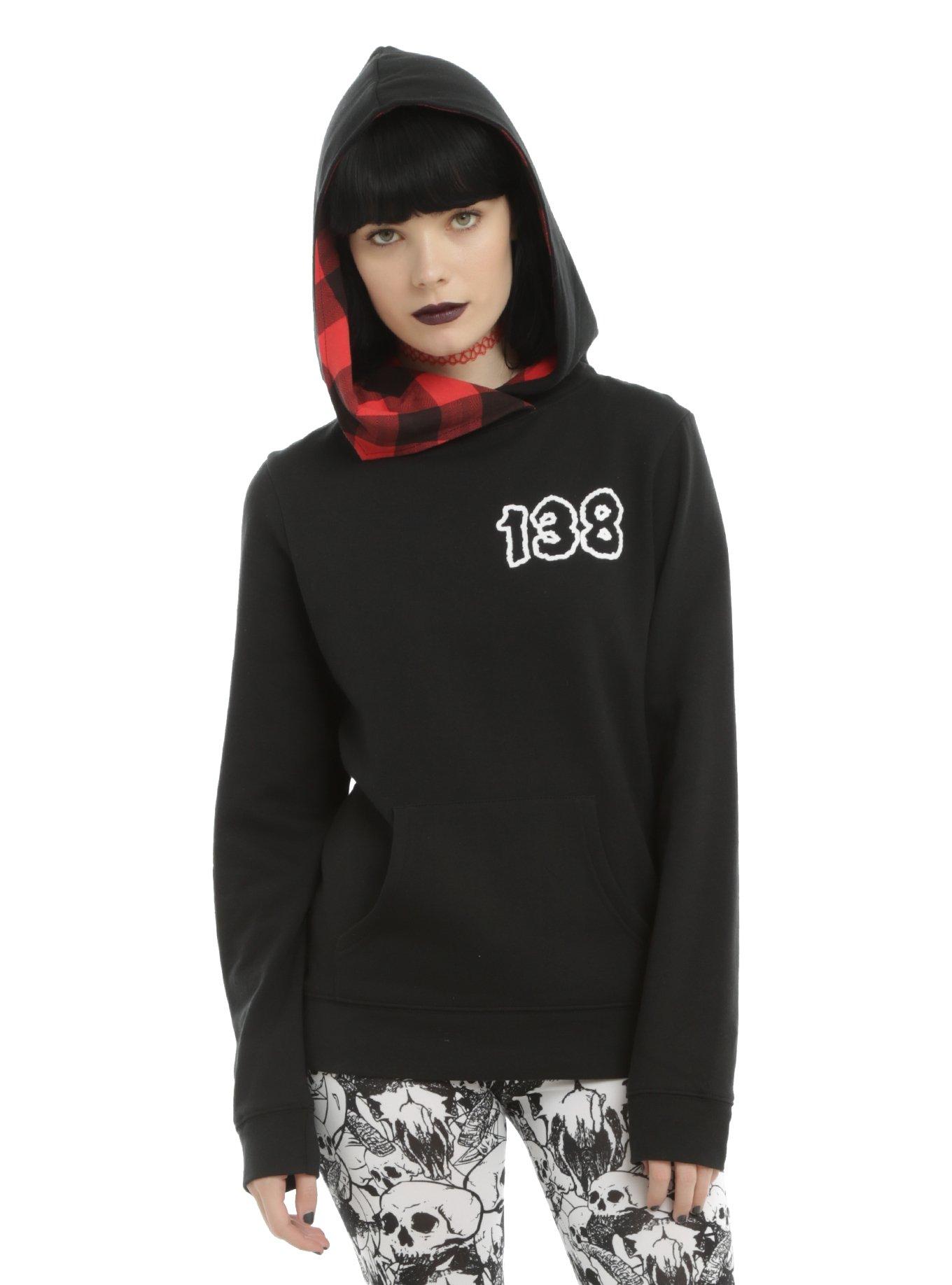 Misfits Red Plaid Cowl Neck Girls Hoodie, , alternate