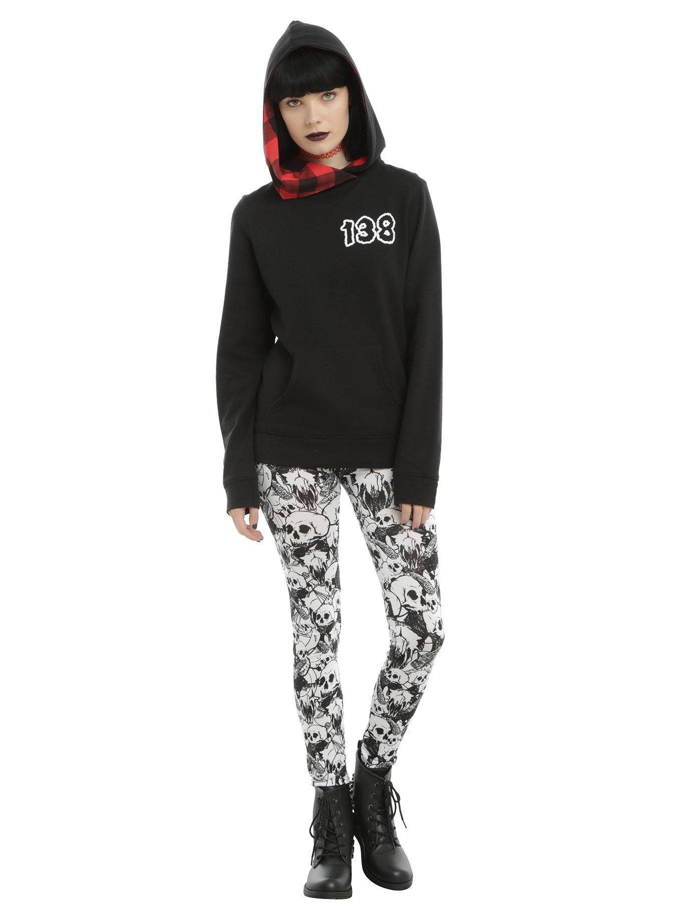 Misfits Red Plaid Cowl Neck Girls Hoodie, , alternate