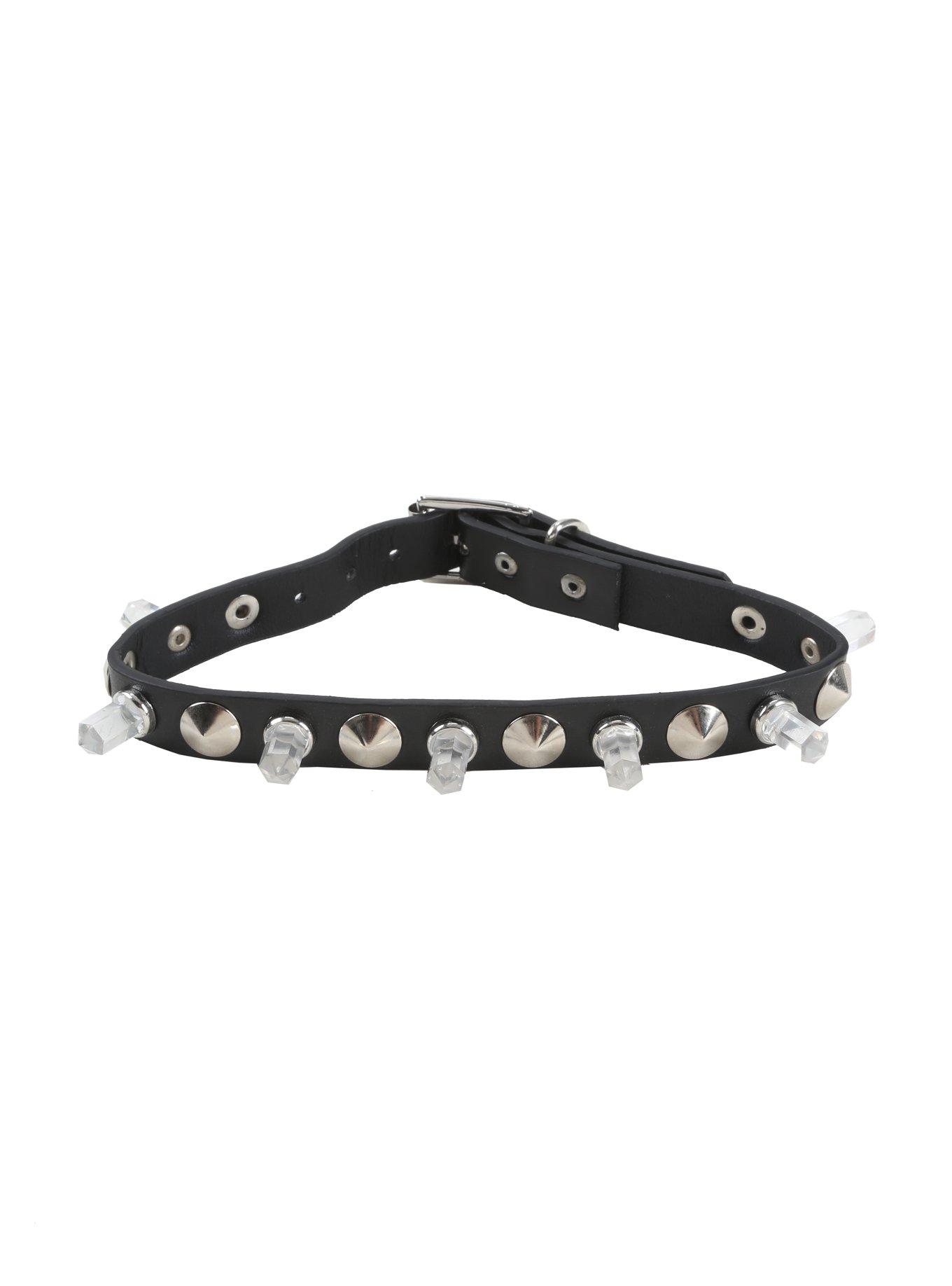 Blackheart Raw Crystal Black Faux Leather Choker, , alternate