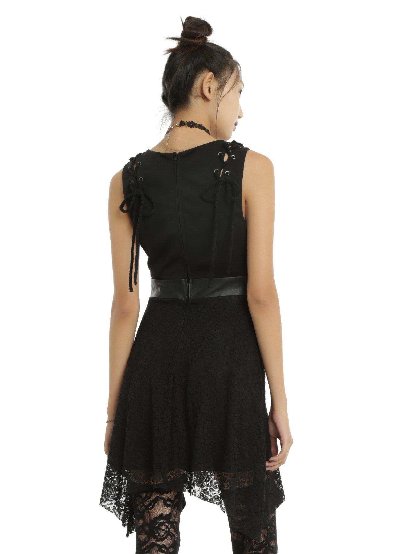 Black Sleeveless Lace Detail Dress, , alternate