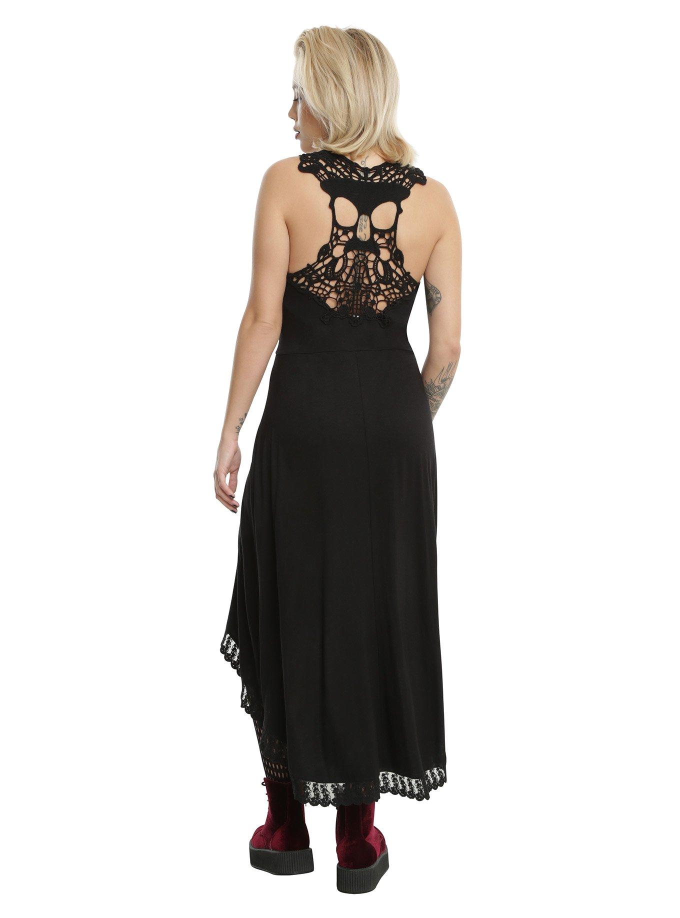Black Skull Crochet Hi-Low Maxi Dress, , alternate