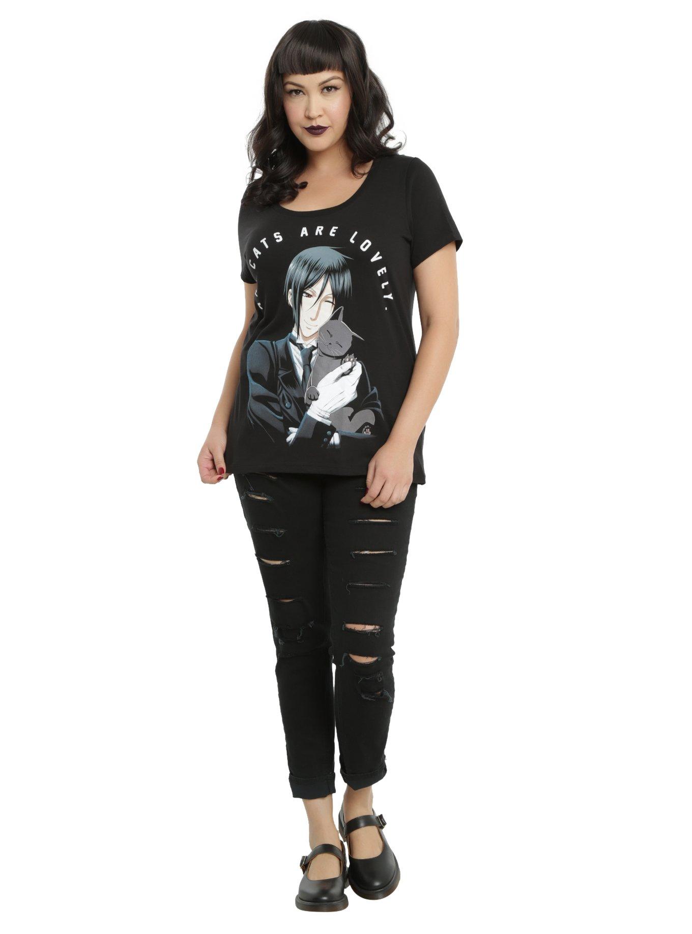 Black Butler Sebastian Cats Are Lovely Girls T-Shirt Plus Size, , alternate