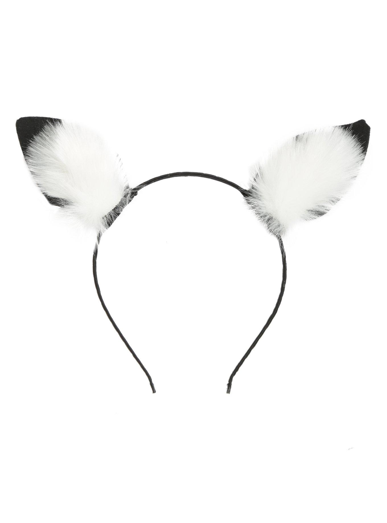 Black & White Fuzzy Fox Ear Headband, , alternate