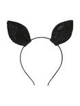 Black Flocked Bunny Ear Headband, , alternate