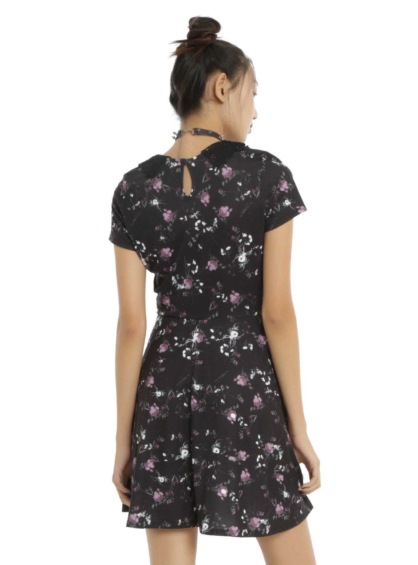 Black Floral & Bug Lace Collar Dress, , alternate