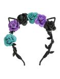 Teal Purple & Black Flower Cat Headband, , alternate