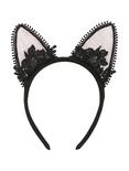 Black & Pink Lace Cat Ear Headband, , alternate