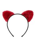 Red Plush Cat Ear Headband, , alternate