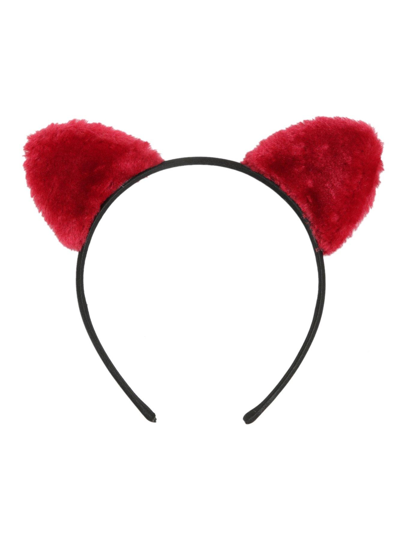 Red Plush Cat Ear Headband, , alternate