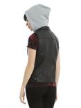 Black Faux Leather Removable Hood Studded Girls Vest, , alternate