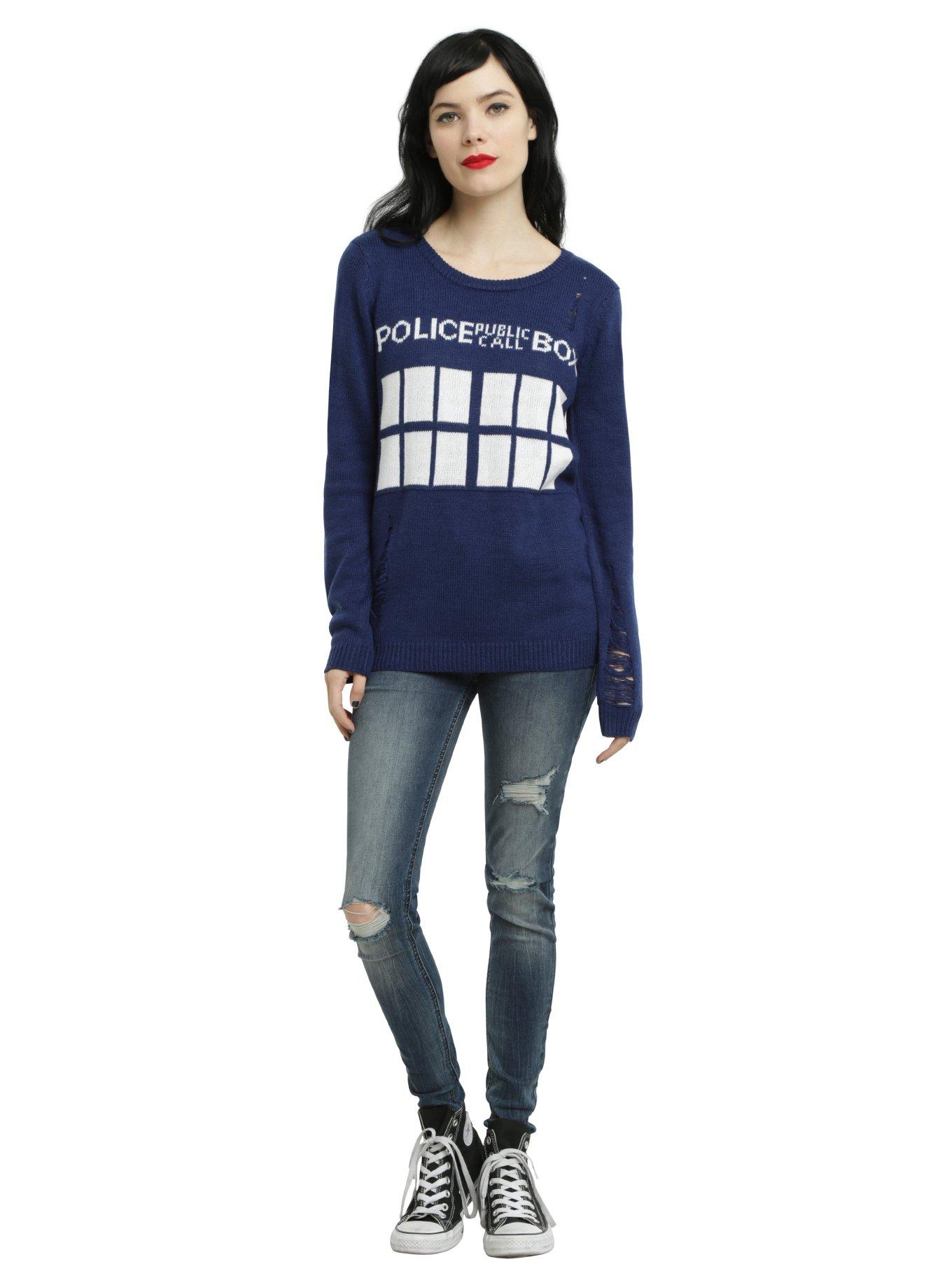Doctor Who TARDIS Distressed Girls Sweater, , alternate