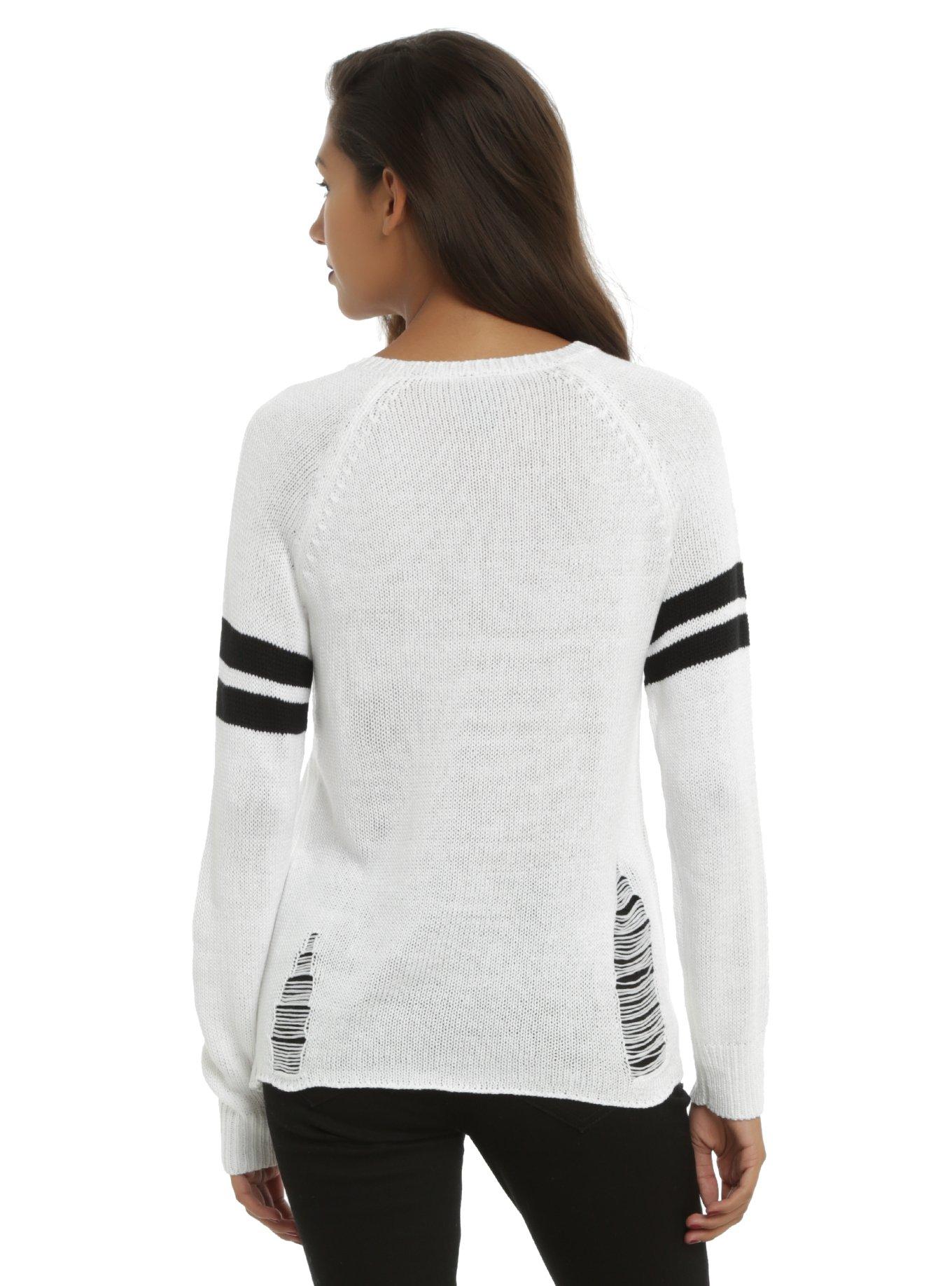 The Nightmare Before Christmas Jack Skellington Girls Destructed Sweater, WHITE, alternate