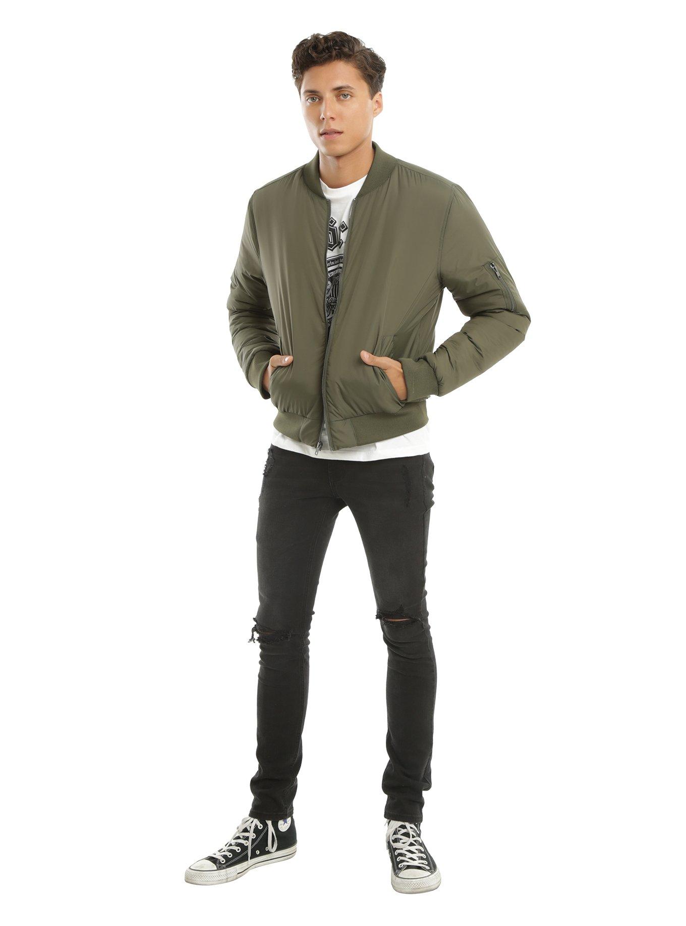 Olive Green Guys Bomber Jacket, , alternate