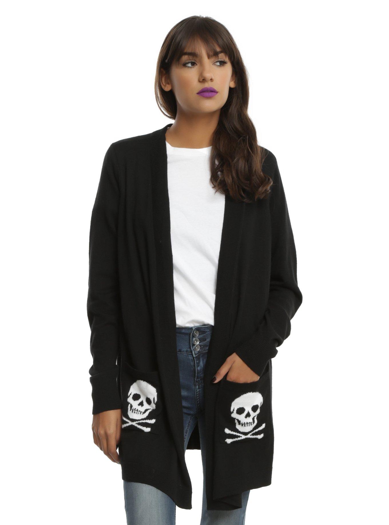 Black Skull & Crossbones Girls Flyaway Cardigan, , alternate