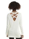 Ivory Lace-Up Back Life Is Music Girls Sweater, , alternate