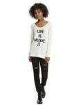 Ivory Lace-Up Back Life Is Music Girls Sweater, , alternate
