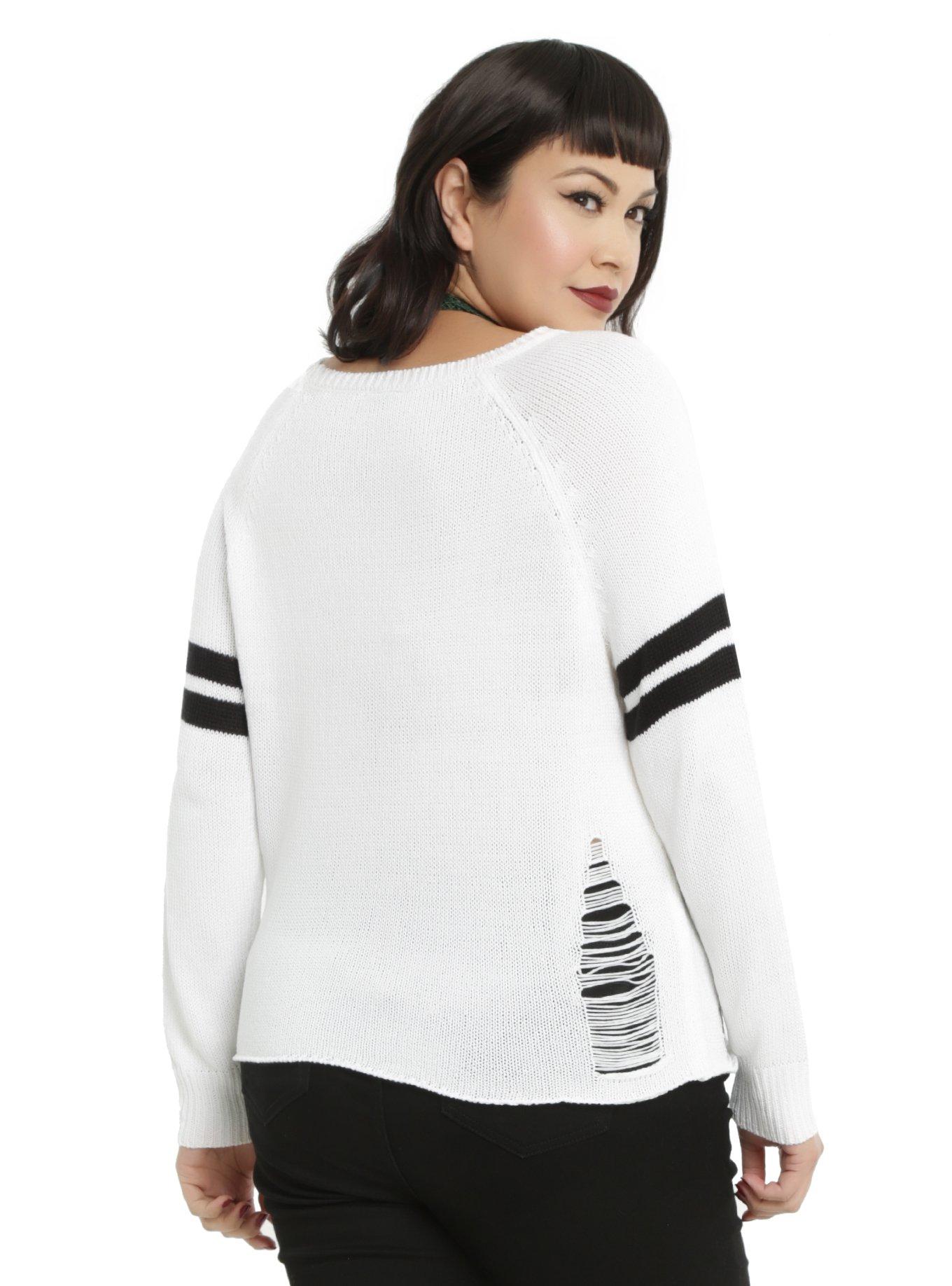 The Nightmare Before Christmas Jack Skellington Girls Destructed Sweater Plus Size, , alternate
