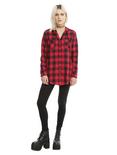 Red & Black Buffalo Plaid Girls Hooded Tunic Woven Button-Up, , alternate