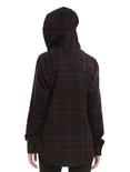 Burgundy & Black Plaid Hooded Girls Woven Button-Up, , alternate