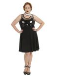 Black Kitty Cat Sleeveless Skater Dress Plus Size, , alternate