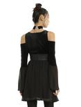 Black Velvet Bell Sleeve Cold Shoulder Dress, , alternate