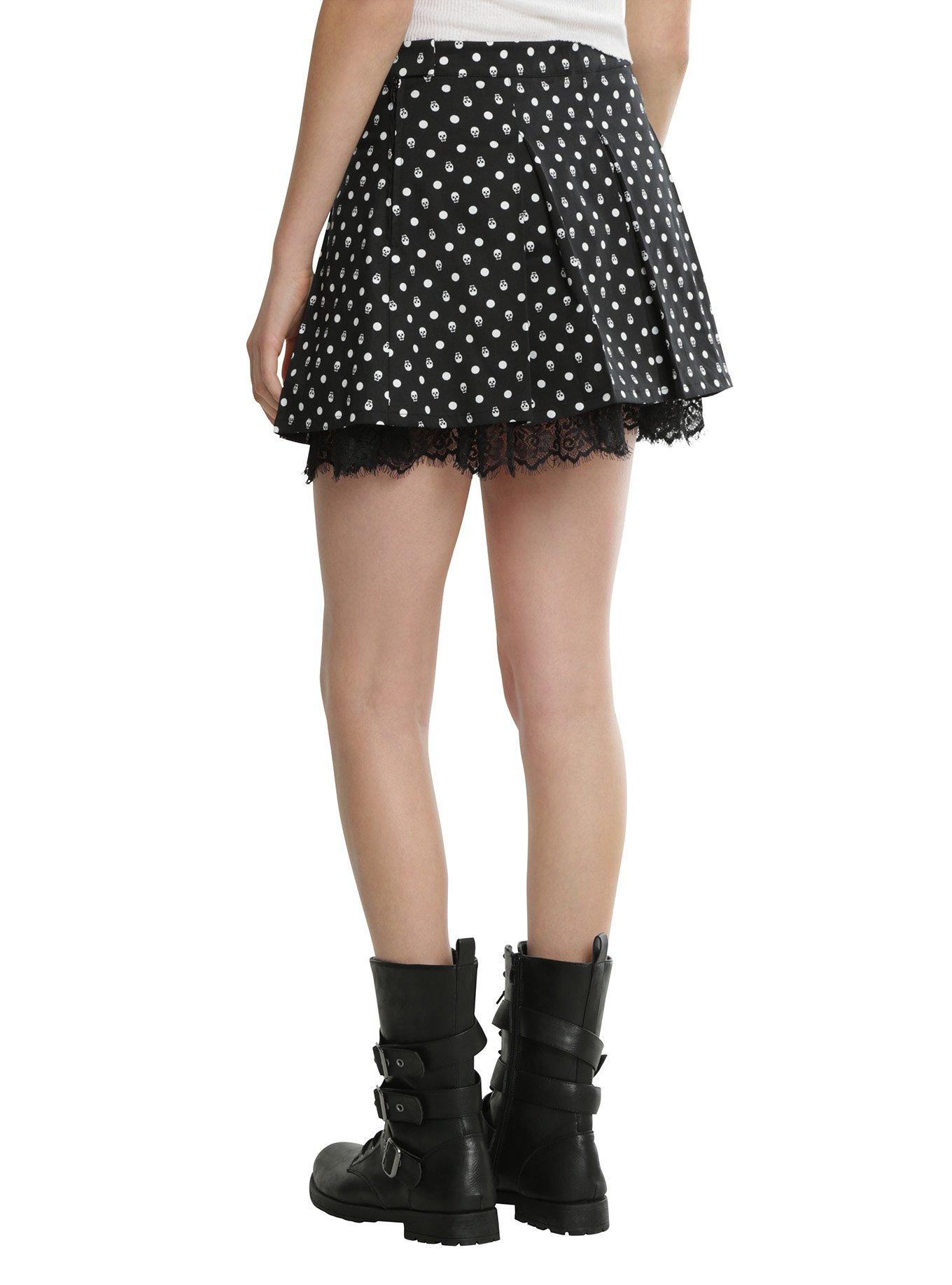 Black & White Skull Dot Pleated Skirt, , alternate