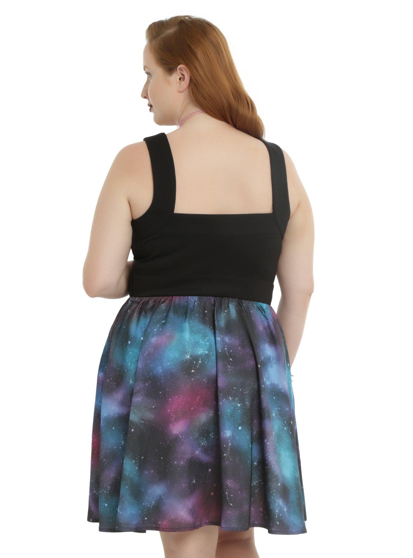 Galaxy Print Skater Dress Plus Size, , alternate