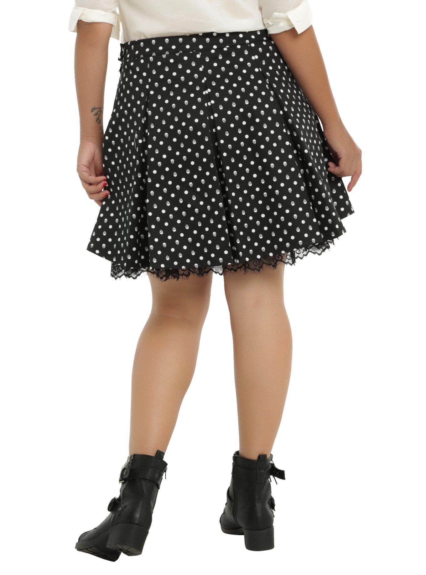 Black & White Skull Dot Pleated Skirt Plus Size, , alternate