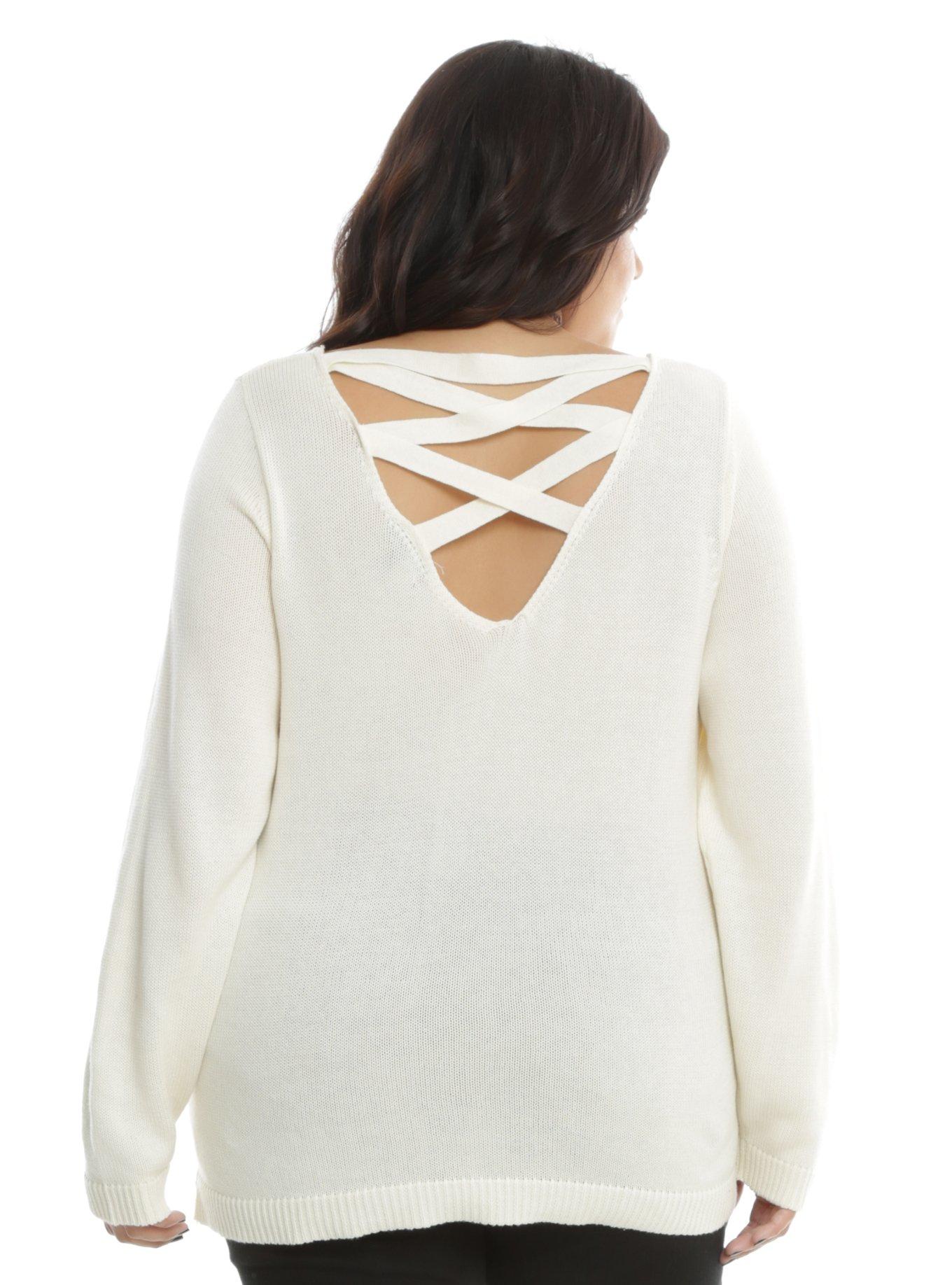 Ivory Lace-Up Back Life Is Music Girls Sweater Plus Size, , alternate