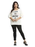 Ivory Lace-Up Back Life Is Music Girls Sweater Plus Size, , alternate