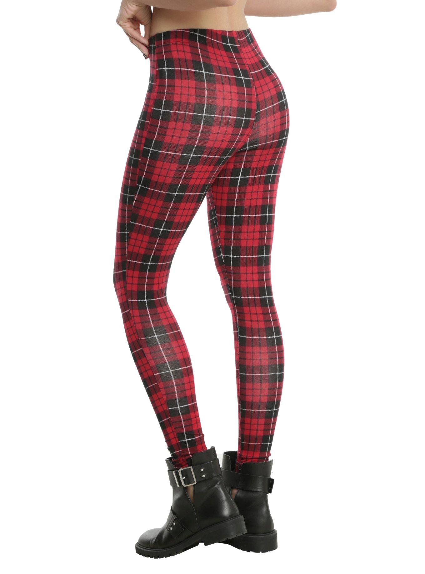 Blackheart Red & Black Plaid Leggings, , alternate