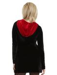 Black Velvet Red Lined Hood Long Hoodie Dress, , alternate